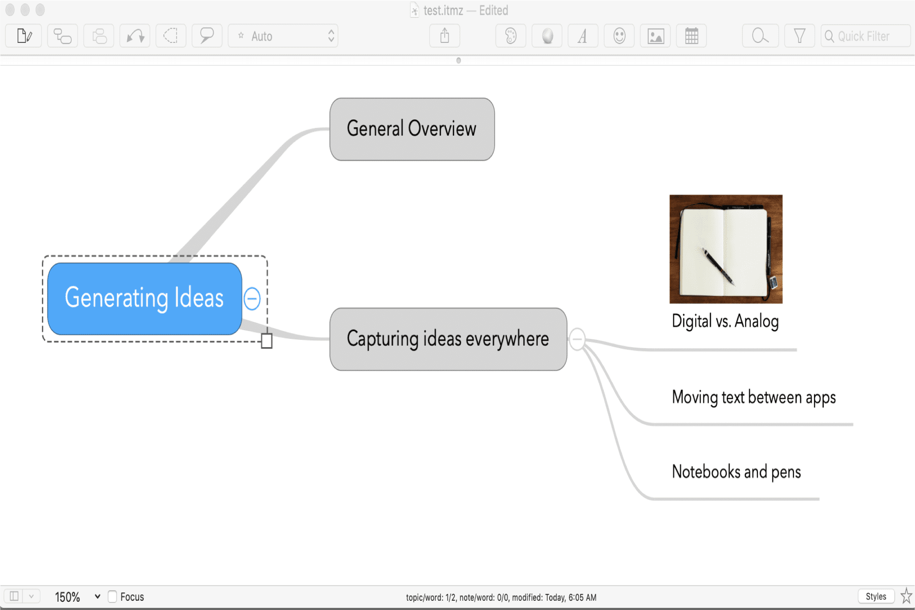 Screenshot of a mind mapping app.